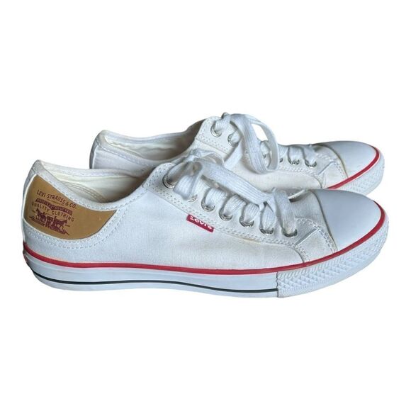 Levi’s White Sneakers Converse-Style with Leather Heel Patch Sz: 9 Mens - Picture 1 of 9